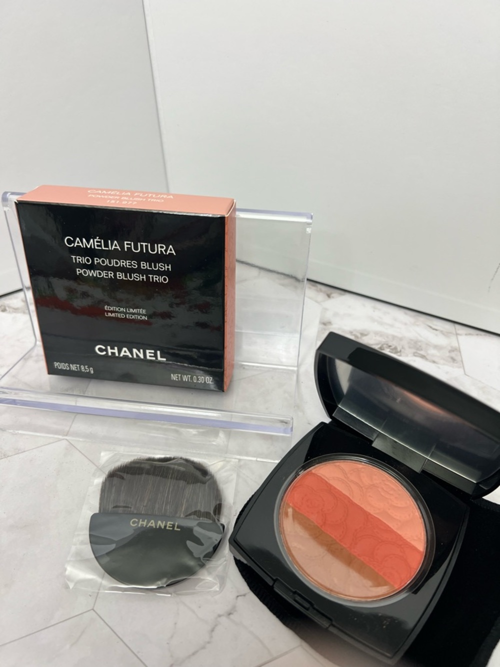 CHANEL Camélia Futura Trio Powder Blush - Peach, Coral, Warm Tan